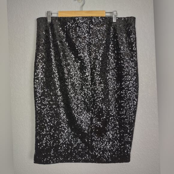 Torrid Black Sequin Side Slit Midi Pencil Skirt Size 2 - Picture 3 of 13